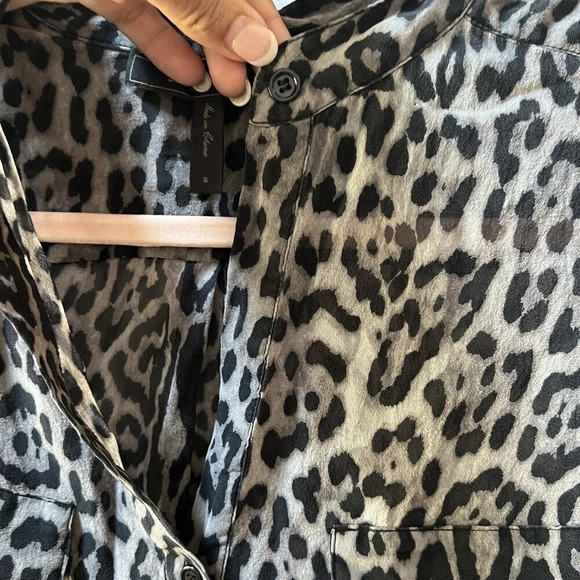 BCBG MAXAZRIA Anderson Silk Button Up Top Womens Small Leopard Shirt Blouse - Picture 8 of 11